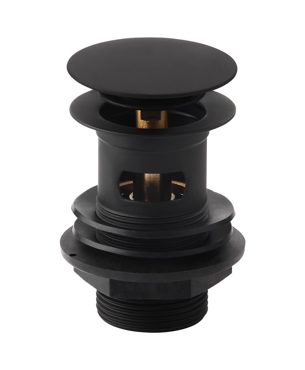 Go Bathrooms Basin Sink Waste Slotted Pop Up Sink Plug Click Clack Mechanism Push Down Sprung Design Bathroom Sink Plug for Basins With Overflow Solid Brass - Matte Black