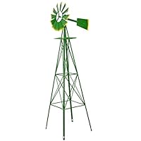 YU YUSING Windmills for The Yard, 8ft Steel Wind Mill Weather Vanes Metal Decoration Garden Ornamental Weather Resistant (8ft, Green)