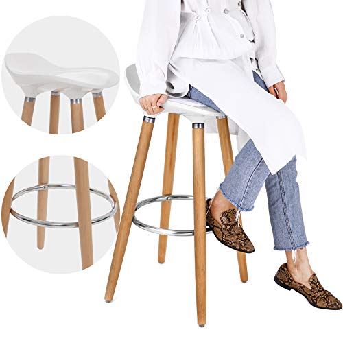 SONGMICS 2er-Set Barhocker Sitzhöhe 73 cm Tresenhocker Beine aus Buche Sitzschale aus Kunststoff Weiß LJB20W – Bild 6