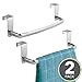 mDesign Steel Metal Wire Over Cabinet Towel Rack Storage Organizer - Hang on Cabinet or Door - Towel Bar Holder for Kitchen - Holds Hand Towels, Washcloths - Spira Collection, 2 Pack, Chrome