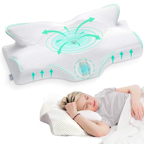 Elviros Orthopaedic Memory Foam Pillow, Side Sleeper Pillow, Neck Support Pillow, Ergonomic Sleeping Pillow for Shoulder Pain (64 x 12.5/10.5 x 38 cm)