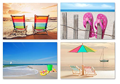Fun Beach Greeting Cards - Summer Note Cards - Blank on the Inside - Includes Cards and Envelopes - 4 Unique Designs - 5.5" x 4.25" … (24 Pack)