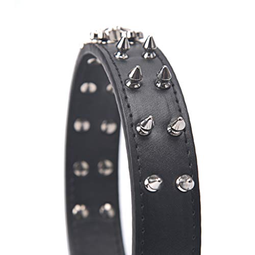 Spiked Leather Dog Collar, Adjustable Cool Skull Pet Collars, 2 Rows Bullet Rivets Studded PU
