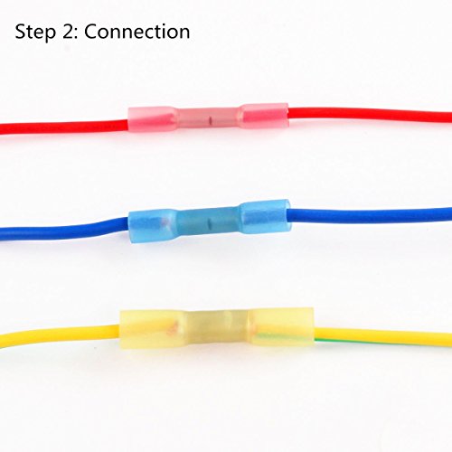 Fotag 180PCS 10-22 AWG Kit Insulated Heat Shrink Wire Crimp Butt Terminal Connectors Electrical Wire Waterproof Marine Automotive Grade Set Connector Assortment (80 Red 60 Blue 40Yellow)