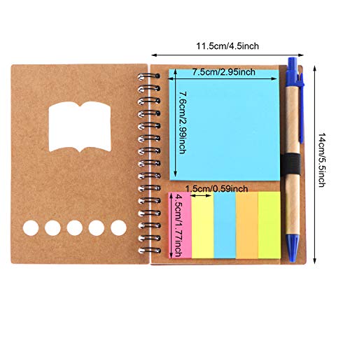 Blulu 4 Pieces Spiral Notebook 280 Sheets Lined Notepad with Sticky Notepads, Page Marker Colored Index Tabs Flags and Pen in Holder (Set 4)