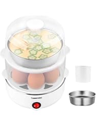 2-tier Egg Cooker Large 14 Eggs Capacity, Tomorotec Electric Rapid Egg Maker, Auto Off for Hard Boiled Eggs, Poached Eggs, Steamed Vegetables, Seafood, Dumplings