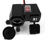 Exlight Add on Kit Waterproof Durable Double 5v USB Phone GPS Charging 12v Motorcycle Cigarette Lighter Integration Motorbike Power Port Socket Charger with Switch Handlebar Bracket Mount and Built in Fuse Black in Colour