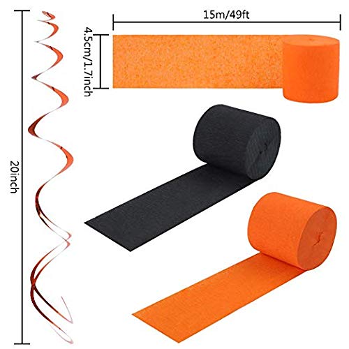 image for RUBFAC 12 Rolls Halloween Streamers, Orange and Black Crepe Paper Stre