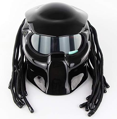 WWtoukui Bright Black Predator Motorcycle Helmet, Four Seasons Universal Shaped Warrior Mask with LED Light Full Face Helmet, DOT Certified Helmet,M:55~56cm