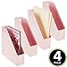 mDesign Plastic Slim Vertical File Folder Storage Organizer Bin with Handle, Hold Notebooks, Binders, Envelopes, Magazines for Home Office, Work Desktops, Ligne Collection, 4 Pack, Light Pink
