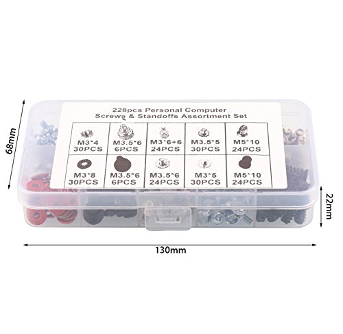 HanTof 228pcs Personal PC Computer Screws,Spacers,Standoffs Set Assortment Kit for Hard Drive Computer Case Motherboard fan power graphics - Thumbnail 7
