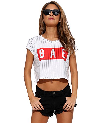 Fv relay women s bae short sleeve o-neck sexy striped crop top lo…