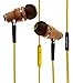 Symphonized NRG Premium Genuine Wood In-ear Noise-isolating Earbuds Headphones, Earphones with Microphone and Nylon Cable (Yellow)