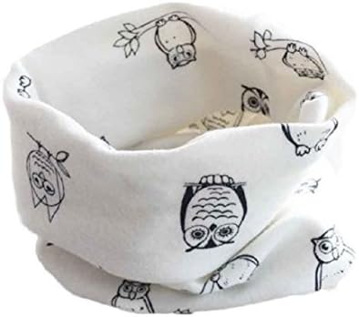 OVERMAL Baby Owl Print Collar Cotton O Ring Neck Scarves (Whie)
