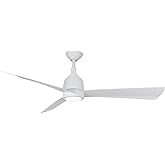 Lake Shore 52-Inch Integrated LED Uncovered Outdoor Ceiling Fan with Light and Remote - White with 3 Flat White Blades by Min