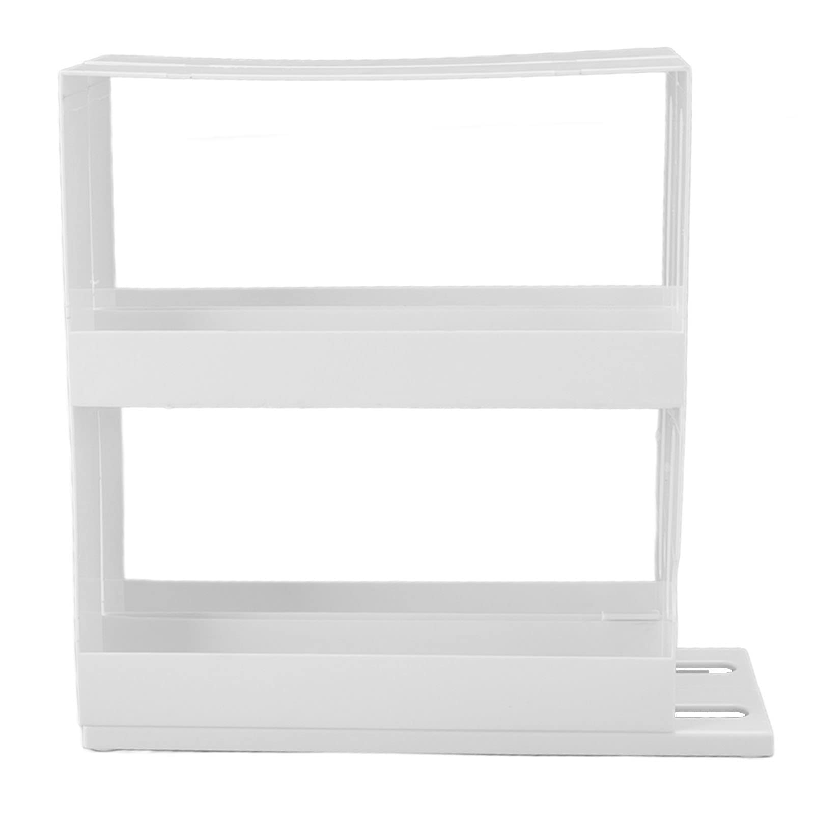 Ozgkee 2 Tier Pull Out Sliding Spice Rack, White, Plastic, Spice Rack, Kitchen, Bathroom, Home Storage, Approx. 28 x 28 x 10.5cm / 11.02 x 11.02 x 4.13in