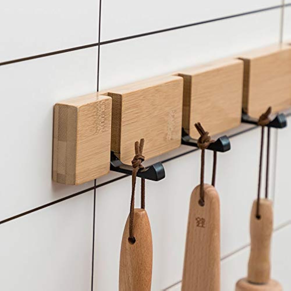 TZAMLI Coat Rack, WallMounted Natural Bamboo Large Size With