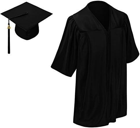 Doraemall Kids Graduation Gown Cap Tassel 2017-Neck Piping(Black)