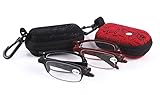 SOOLALA 2sets Mini TR90 Folding Reading Glasses with Clip Holder Zipper Case 7 Strengths, +2.0D