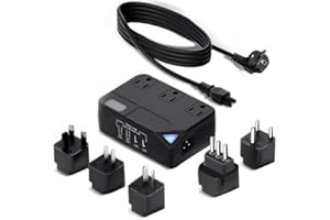 FATYER 2300W Voltage Converter，Universal 100V-220V Travel Converter， with 2 USB and 2 USB-C Charging Ports and 3 AC Plugs for curlers, straighteners, Included Plugs are Type A, C, D, G, I, L