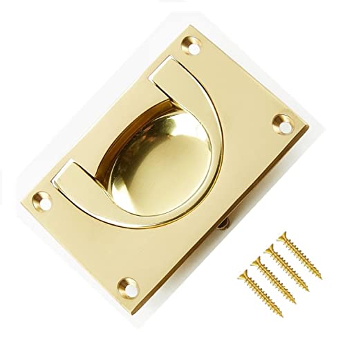 TERF® Traditional Vintage Polished Brass Flush Drop Pull Handle 90mm Face Fix Handle Including Fixing Screw for Use Window Cupboard Cabinet Wardrobe Door Gate - Pack of 1