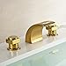 Rozin Gold Polished Waterfall Widespread Bathroom Basin Faucet with LED Light