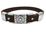 Jewish Star Leather Brown Bracelet Adjustable Size for Bar Mitzah Boys and Girls, Men Judaic Gifts