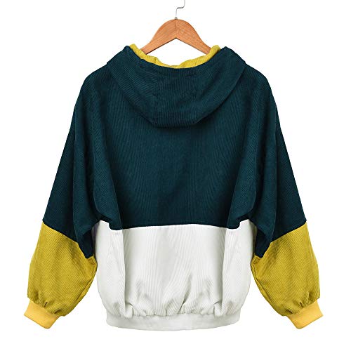 AOJIAN Women Overcoat Long Sleeve Corduroy Patchwork Oversize Zipper Jacket Windbreaker Coat (Green, M) - Thumbnail 2