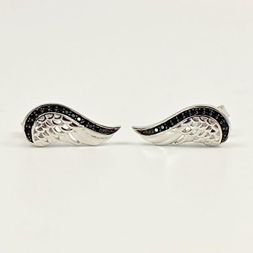 925 Sterling Silver Angle Wing Earrings with Studs Black Cubic Zirconia