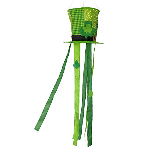 OUTOUR St.Patrick's Day Saint Patrick's Day Green Top Hat Fabric Windsock Wind Sock Hanging Decorations 47" Flag for Garden Patio Lawn Backyard Home Yard Porch Balcony Outdoor Decor Party Supplie