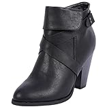 Coshare Women's Fashion Leather PU Strappy Upper Ankle High Chunky Heel Booties