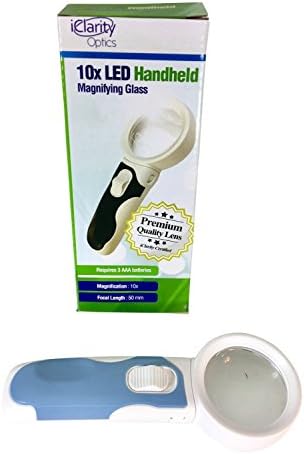 10x LED Blue Handheld Lighted Magnifying Glass: Magnifier Lens for Coins, Jewelry, Reading, Stamps, Hobbyists, Macular Degeneration, Low Vision Aid, Visually Impaired