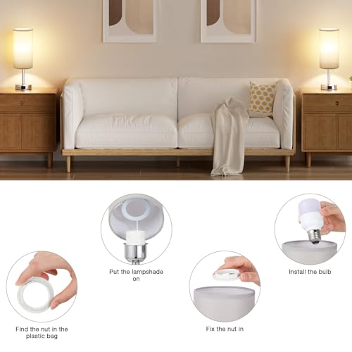 Aooshine Bedside Lamps, Table Lamp with 2 USB Charging Ports & 3-Way Dimmable Touch Control, Touch Lamps Bedside with Grey Shade, Small Lamp with for Bedroom/Living Room/Study(Bulb Included)