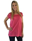 DKNY Jeans Women's Short Sleeve Relaxed Fit Latest Fashion Signature Soft Lace Top