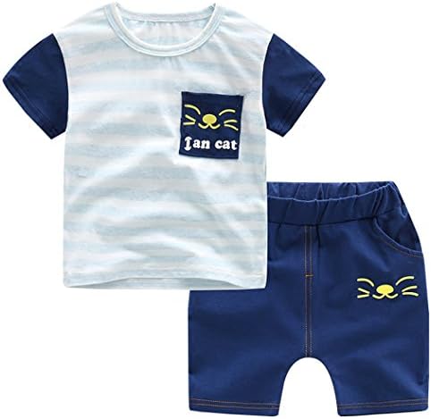 Little Boy's 2-Piece Clothing Set, Cotton Tops and Blue Shorts