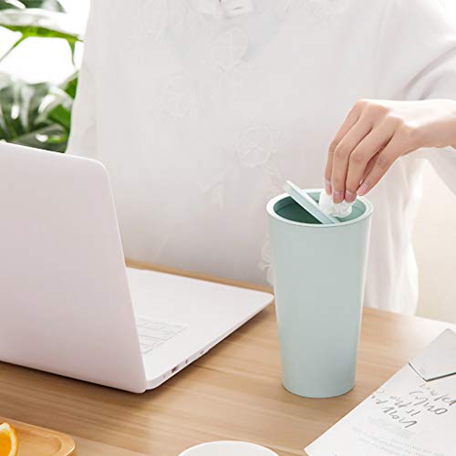 Small Trash Can,SIN+MON New Trumpet Desktops Mini Plastic Creative Wastebasket with Swingable Cover Trash Bin Kitchen Living Room Trash Can (Green)