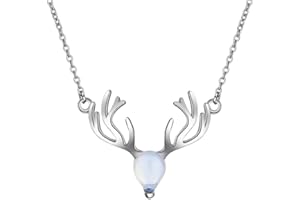 Rainbow Moonstone Reindeer Head with Antlers Pendant Necklace, Christmas Gift for Women (.925 Sterling Silver) Miss Fit Bouti