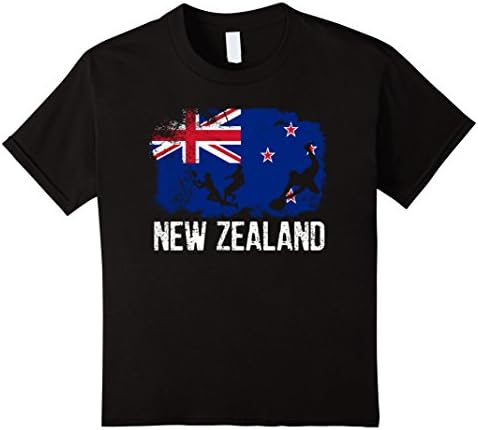 Kids Kiwi flag rugby players T-Shirt 8 Black