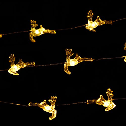 Xmas String Lights, Impress Life Reindeer Shape 10 ft Copper Wire 50 LEDs with Remote & Timer for Christmas, Thanksgiving, Birthday, Wedding, Covered Outdoor, Indoor Parties & Home Decorations (Reindeer Christmas Led)