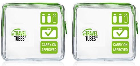 TSA Approved 3-1-1 Airline Carry On Clear Travel Toiletry Bag | Quart Sized (2 Pack Greenery, Clear Green)