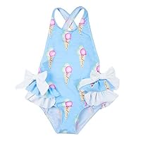 FreeLu Baby Girls One Piece Swimsuit Toddler Girl Ruffles Cartoon Swimwear Bathing Suit Beachwear(XL,Ice Cream)