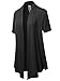 Solid Jersey Knit Draped Open Front Short Sleeves Cardigan Black 1XL