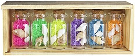 Sun Goodtimes 6pcs Mini Glass Wishing Bottles with Cork Stoppers, Color Sand and Shell Included