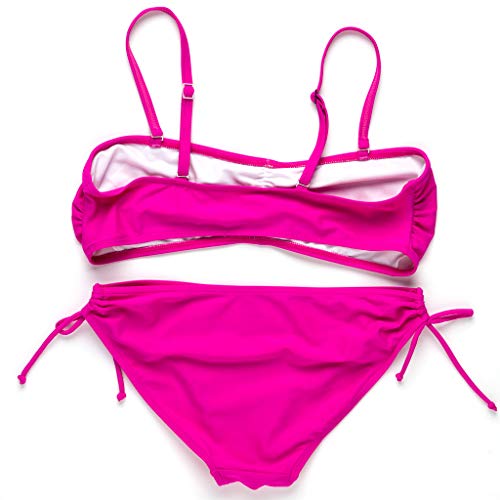 Women 3Pc Bikini Criss Cross Printed Top with Tie Side Bottoms Swimwear Swimsuit Tankini Set (XXL, Hot Pink)