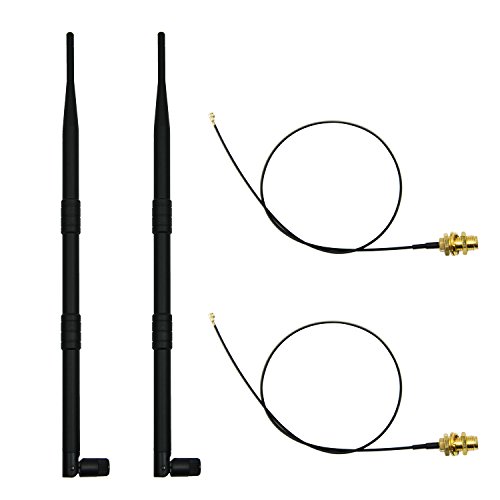 2x 9dBi 2.4GHz Omni-directional WiFi Antenna 802.11n/b/g RP-SMA Connector + 2 x 35cm U.fl / IPEX Mini PCI to RP-SMA Pigtail Antenna WiFi Cable