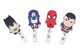 Finex Set of 4 Superheroes Captain America Spiderman Batman V Superman Badge ID Clip Reel Retractable Holder Office Work Nurse Name Badge Tag Clip On Card Holders Cute - 30 inch Cord Extension