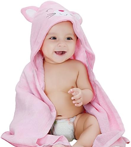 Luxury Hooded Baby Towel | Extra Large 47" x 35" Soft Bamboo for Infant, Toddler, Newborn and Kids | Great for Boys and Girls at Bath, Pool and Beach | Better than Organic Terry Cotton (Pink Cat)