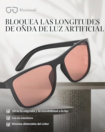 Bloomoak Gafas de color rosa antimigraña, FL-Flex gafas rosas contra la sensibilidad a la luz, el deslumbramiento LED, la fotofobia y la fatiga ocular