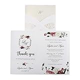 Doris Home Vertical Laser Cut Wedding Invitation with White Hollow Flora 100 pcs