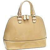 Dasein Patent Leather Handbag Domed Satchel Bag Rhinstone Structured Shoulder Bag